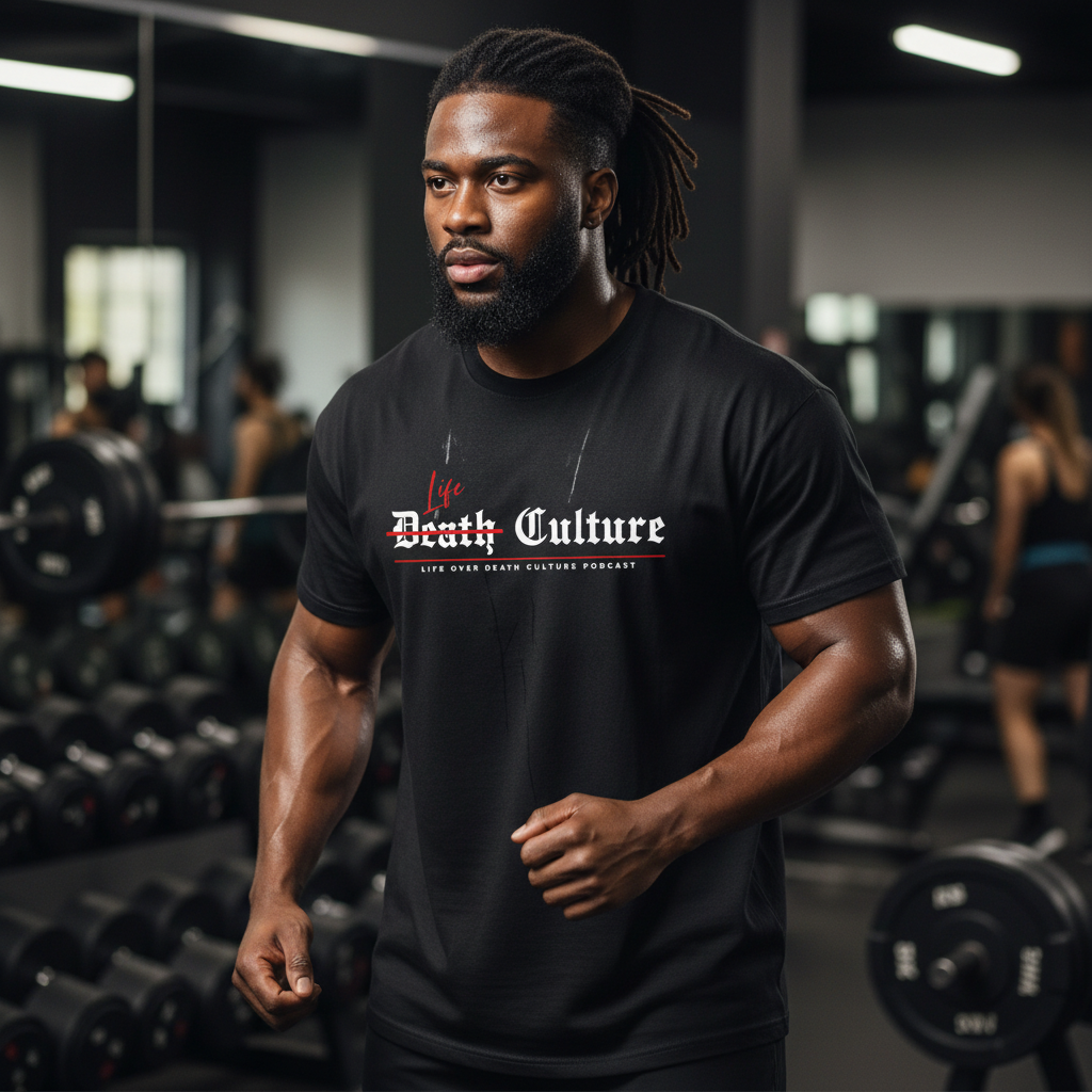 LIFE OVER DEATH CULTURE (Classic Black T) organic oversized high neck t-shirt